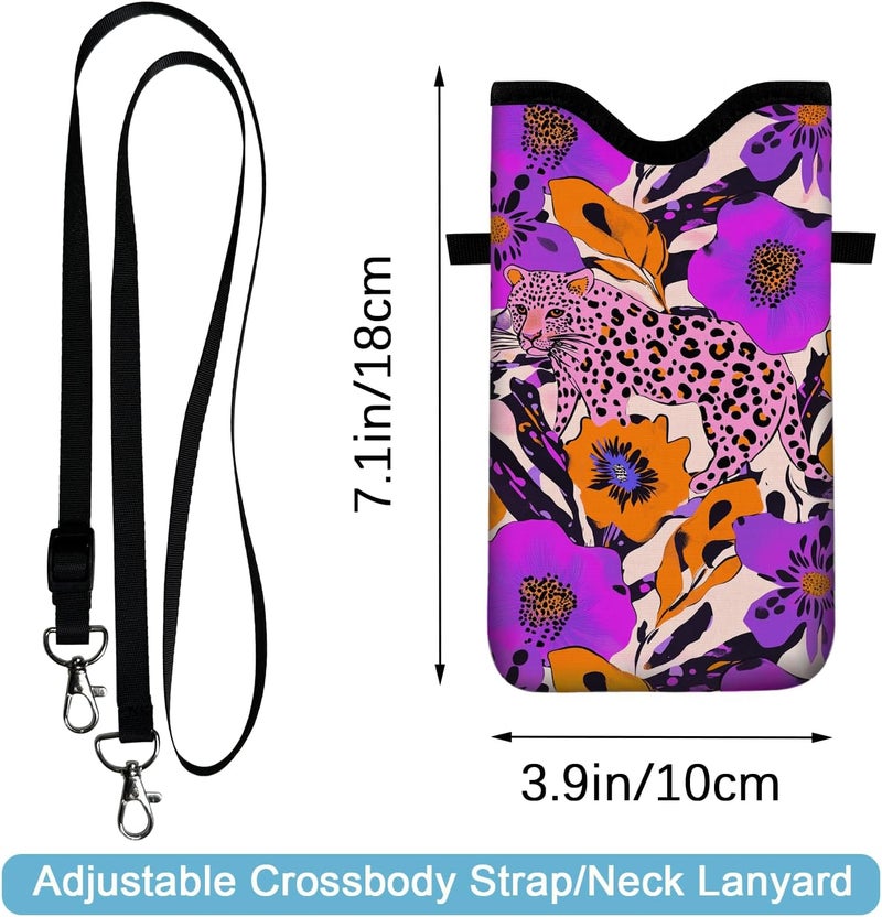 otilil Neoprene Cell Phone Sleeve Pouch Case Bag with Crossbody Strap Neck Lanyard for Women 7.1 X 3.9 in Purple Pink - Image 2